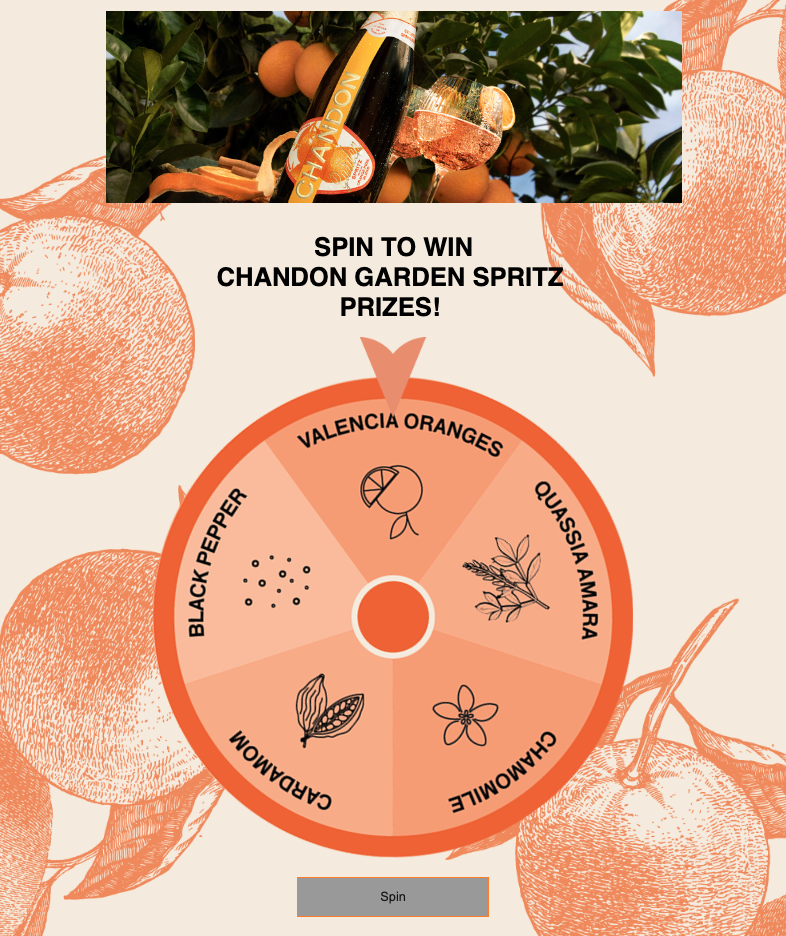 Orange spin wheel for Chandon Garden Spritz campaign